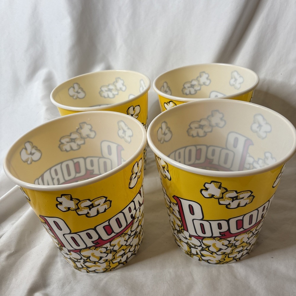 Popcorn Buckets Container Bowl Thick Plastic Reusable 4-Pack‎ Movie Snack - Picture 2 of 6